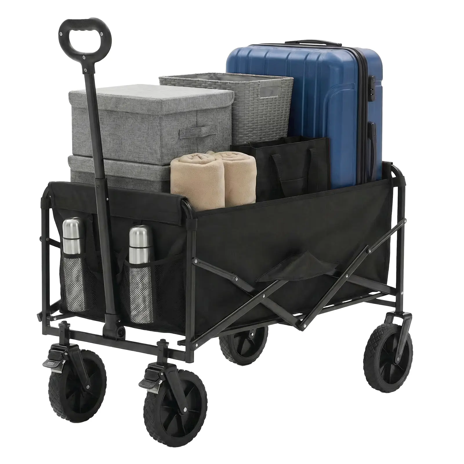 Sweetcrispy Collapsible Folding Wagon Push Cart - Oxford Cloth Quick-Fold Utility Trolley, 102L Large Capacity, 330 lbs Load Capacity, Wheels, Adjustable Handle, for Outdoor Camping, Beach Outings - Image 9