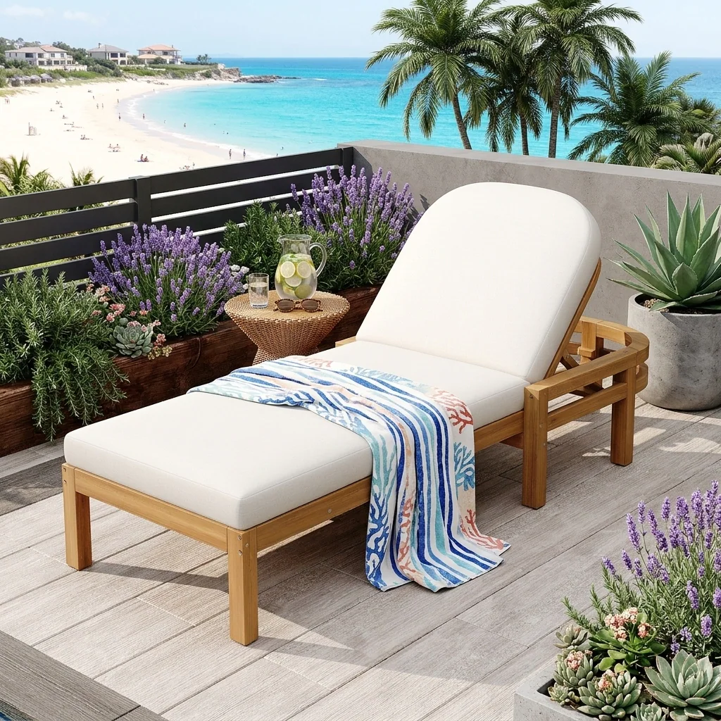 5-Position Adjustable Outdoor Chaise Lounge with Arched Backrest by Leisure Zone - Image 2