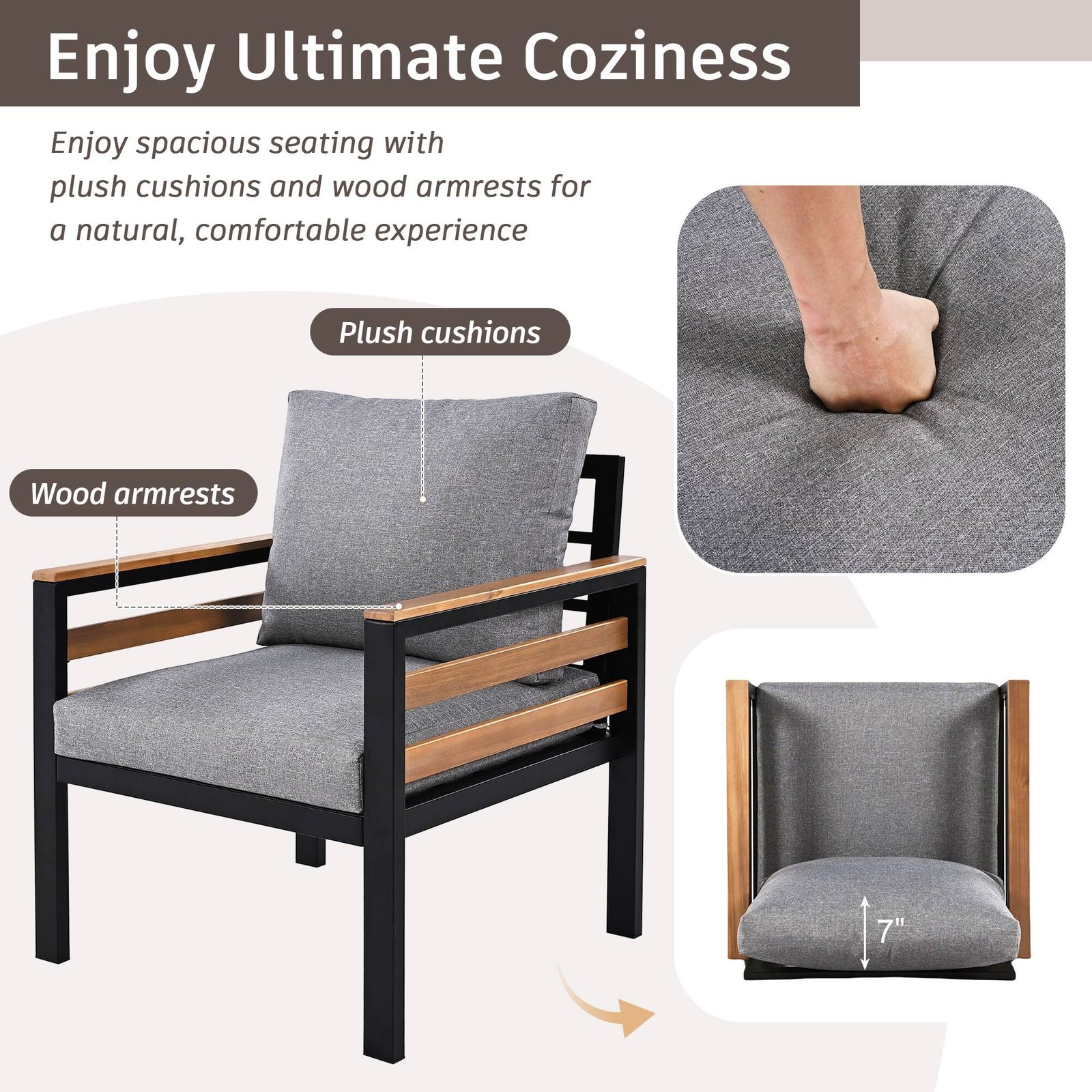 4-Piece Outdoor Patio Conversation Set with A Coffee Table by Leisure Zone - Image 17