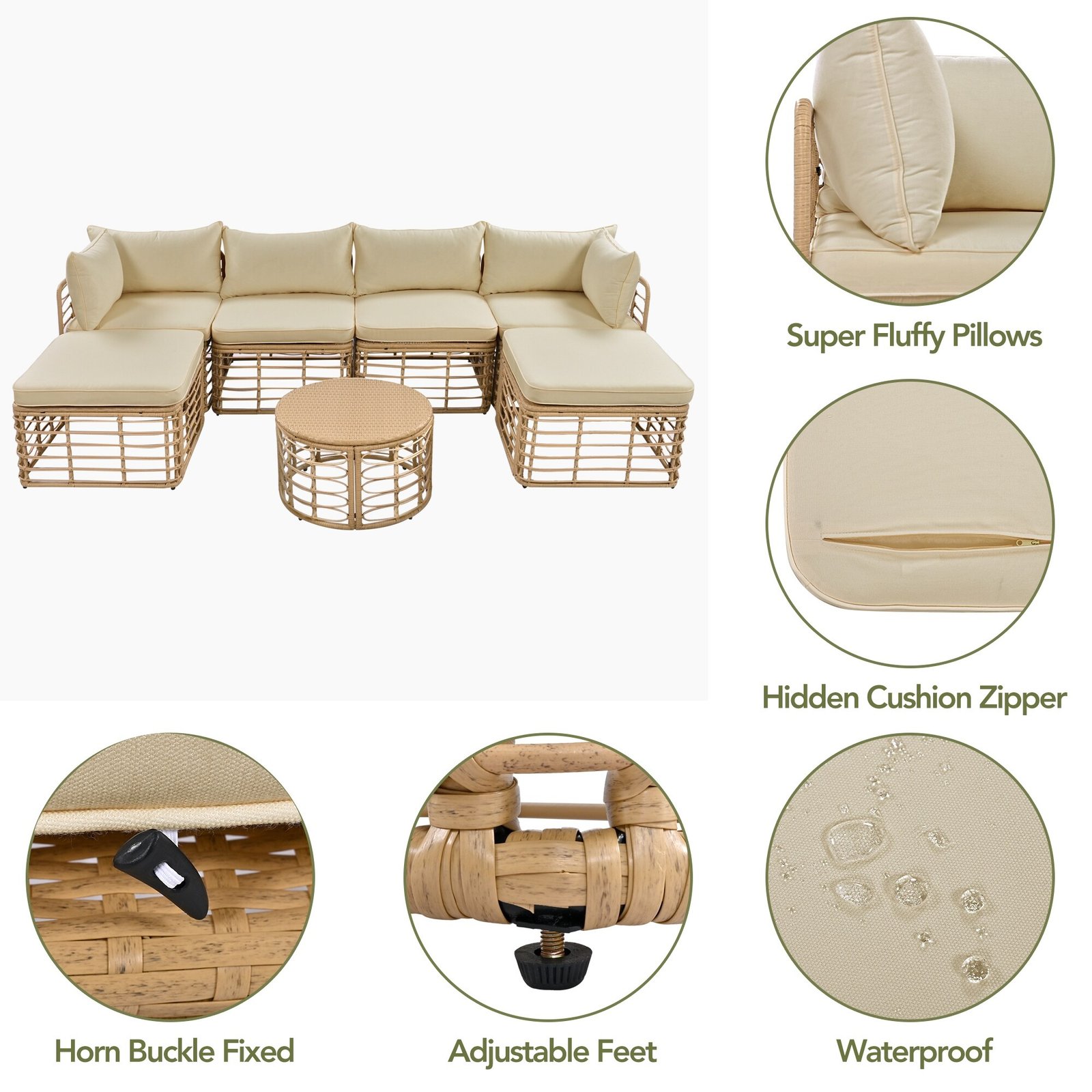7-Piece Modular All-Weather Rattan Sectional Set with Round Woven Coffee Table by Leisure Zone - Image 20