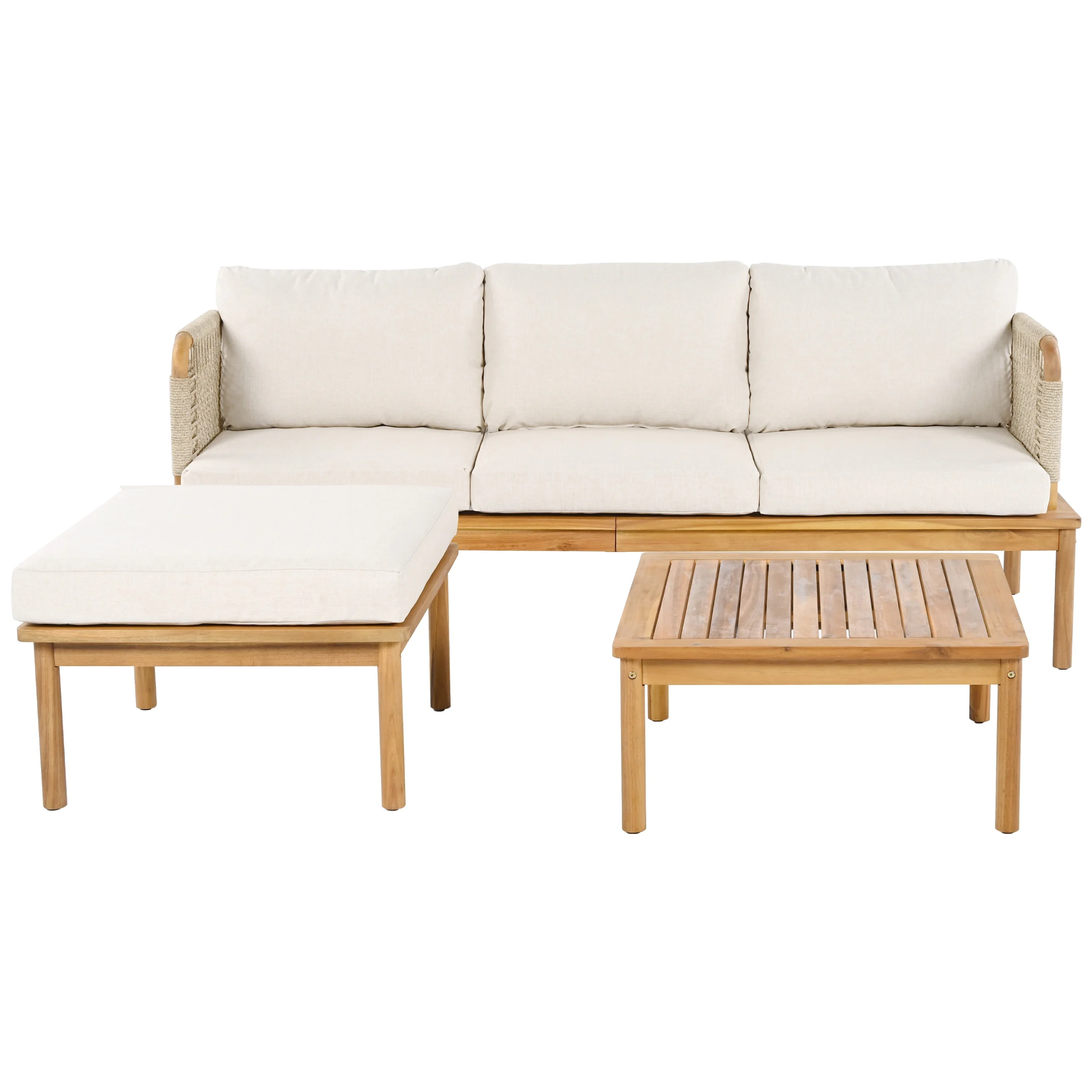 Acacia Wood Patio Sofa Set with Handwoven Rope Arms by Leisure Zone - Image 17