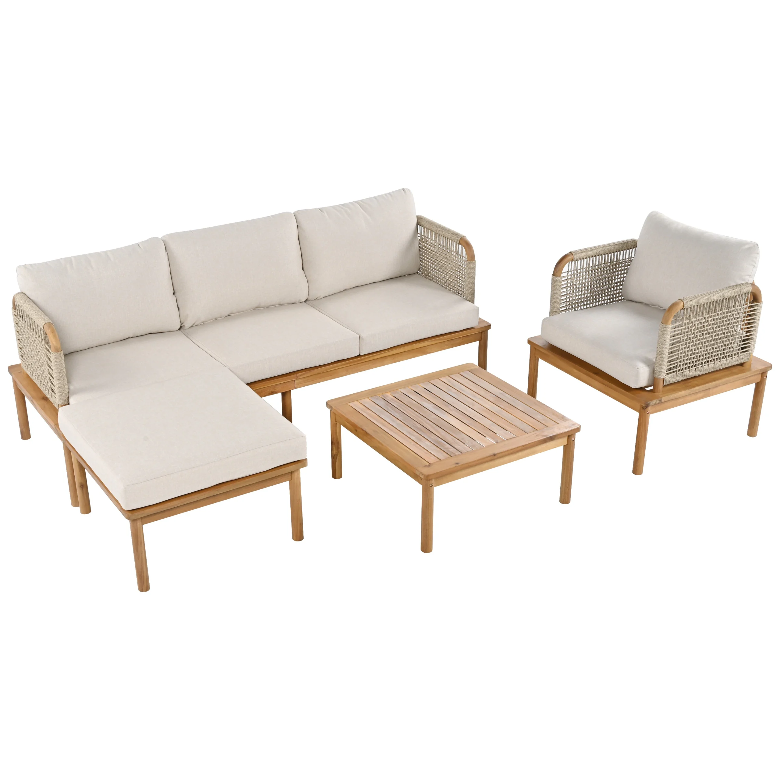 Acacia Wood Patio Sofa Set with Handwoven Rope Arms by Leisure Zone - Image 27