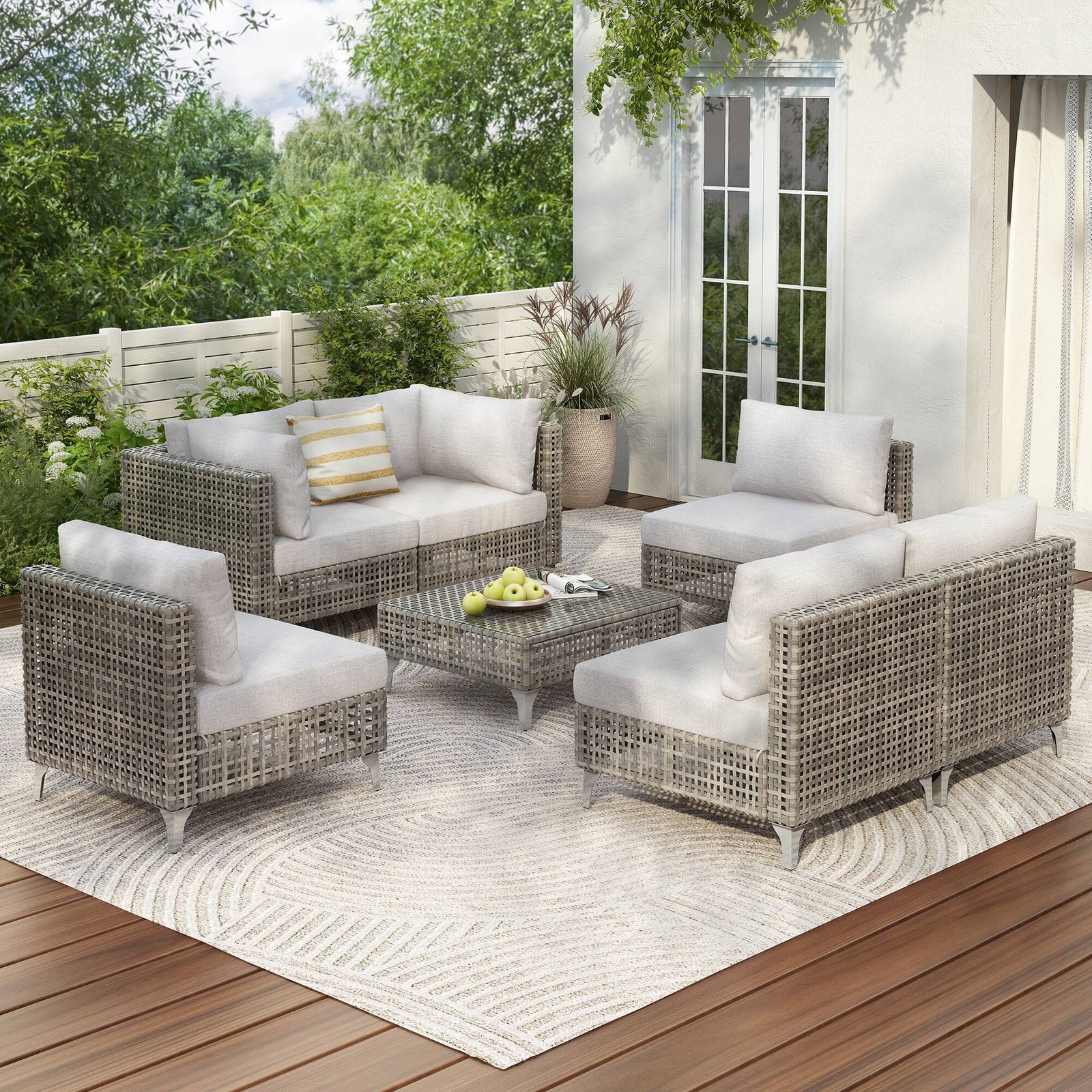 8-Piece Outdoor Patio Furniture Set with 60,000 BTU Propane Fire Pit Table by Leisure Zone - Image 2