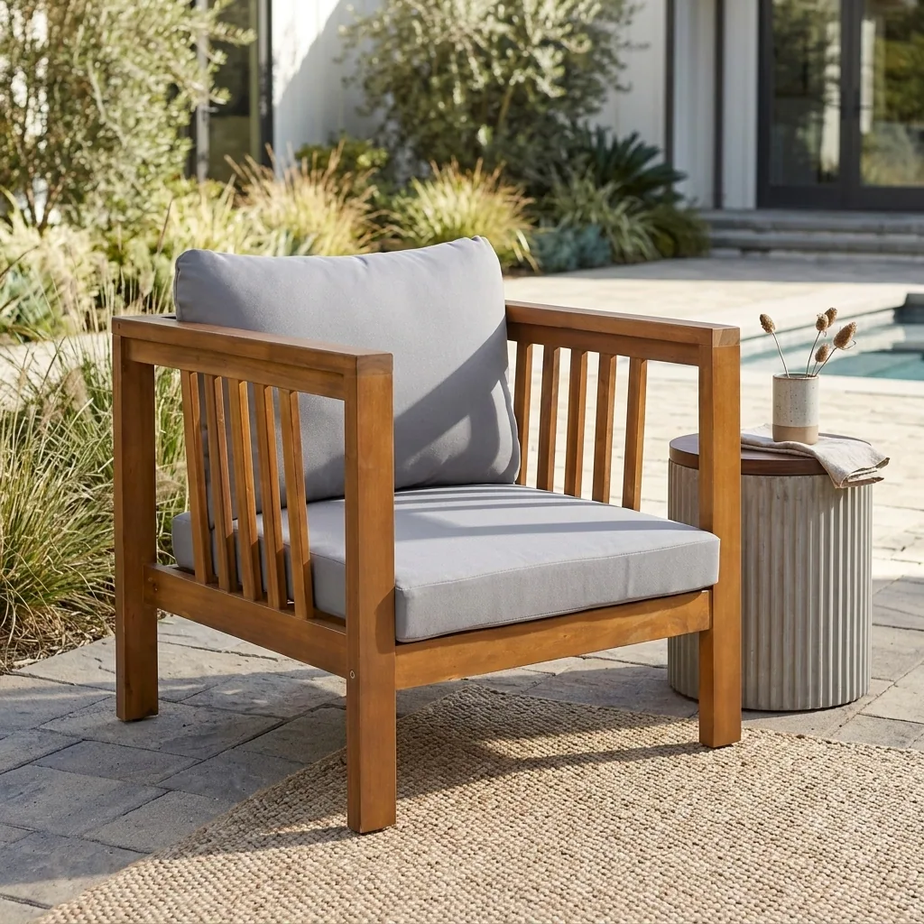 Outdoor Acacia Club Chair with Square Arms by Leisure Zone - Image 2