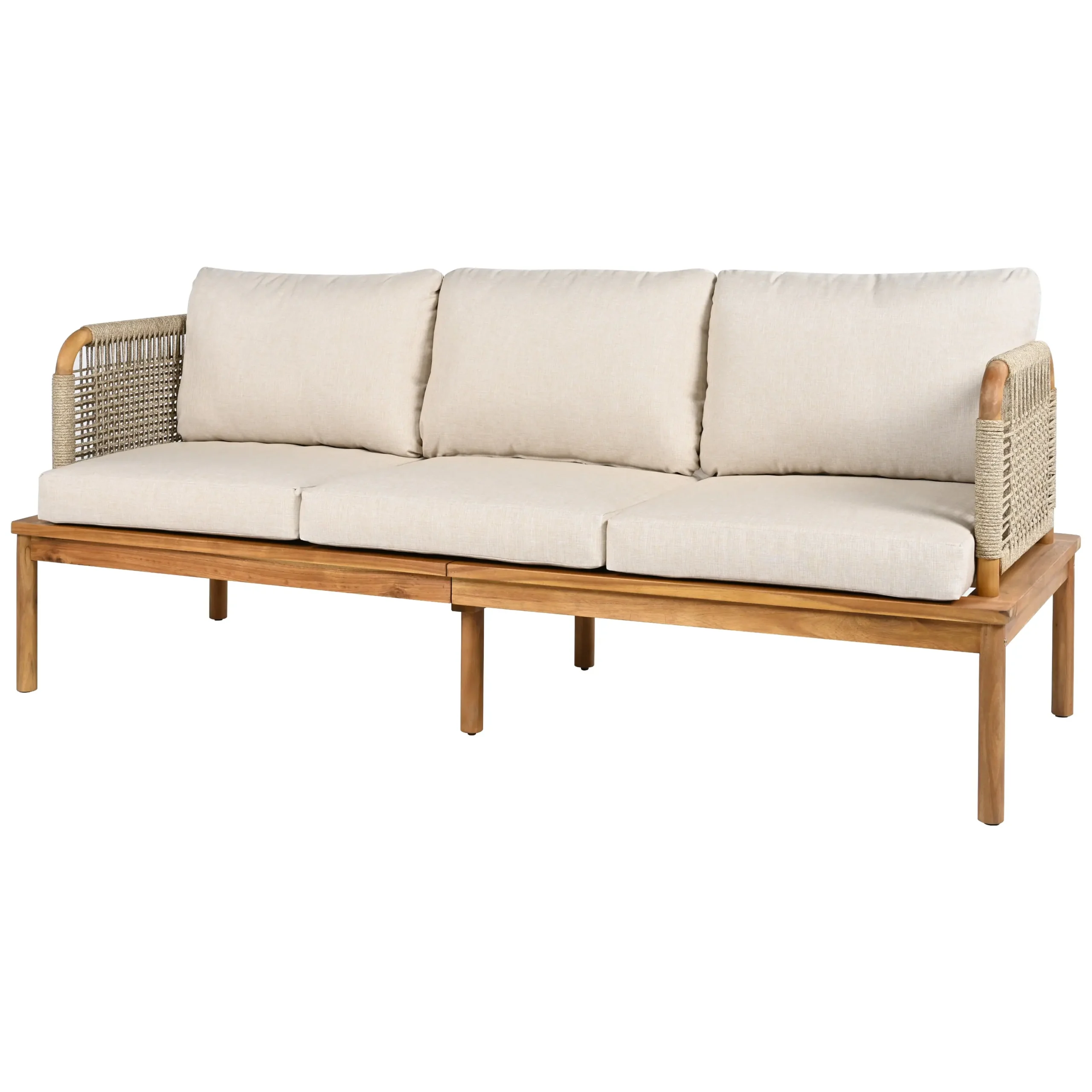 Acacia Wood Patio Sofa Set with Handwoven Rope Arms by Leisure Zone - Image 6