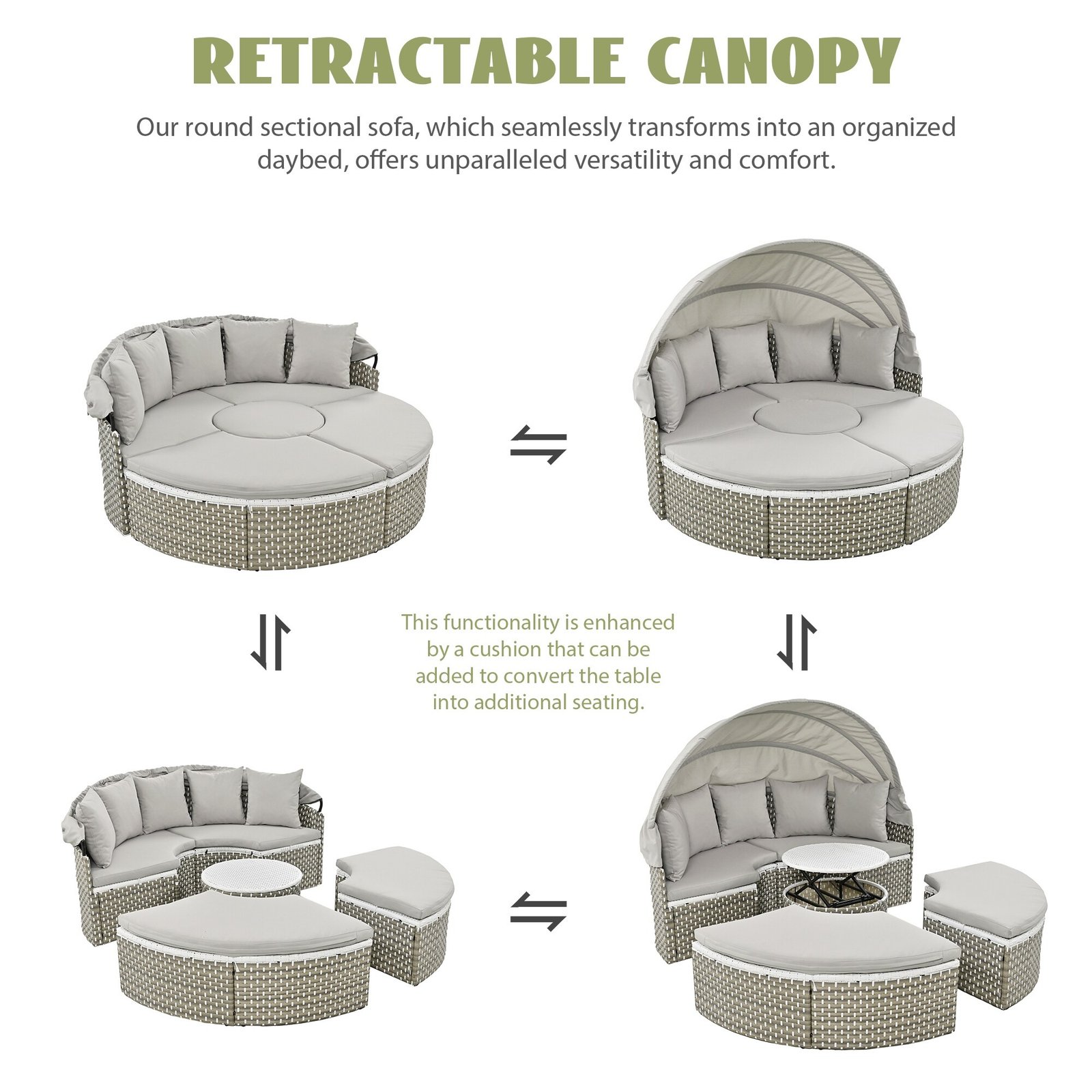 Patio Furniture Round Outdoor Sectional Sofa Set with Retractable Canopy by Leisure Zone - Image 26