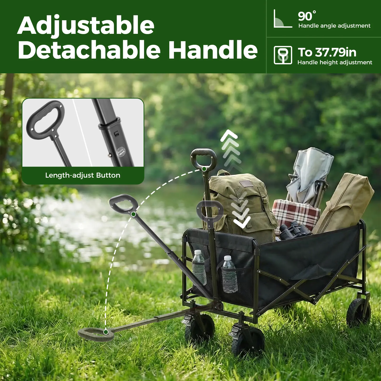 Sweetcrispy Collapsible Folding Wagon Push Cart - Oxford Cloth Quick-Fold Utility Trolley, 102L Large Capacity, 330 lbs Load Capacity, Wheels, Adjustable Handle, for Outdoor Camping, Beach Outings - Image 2