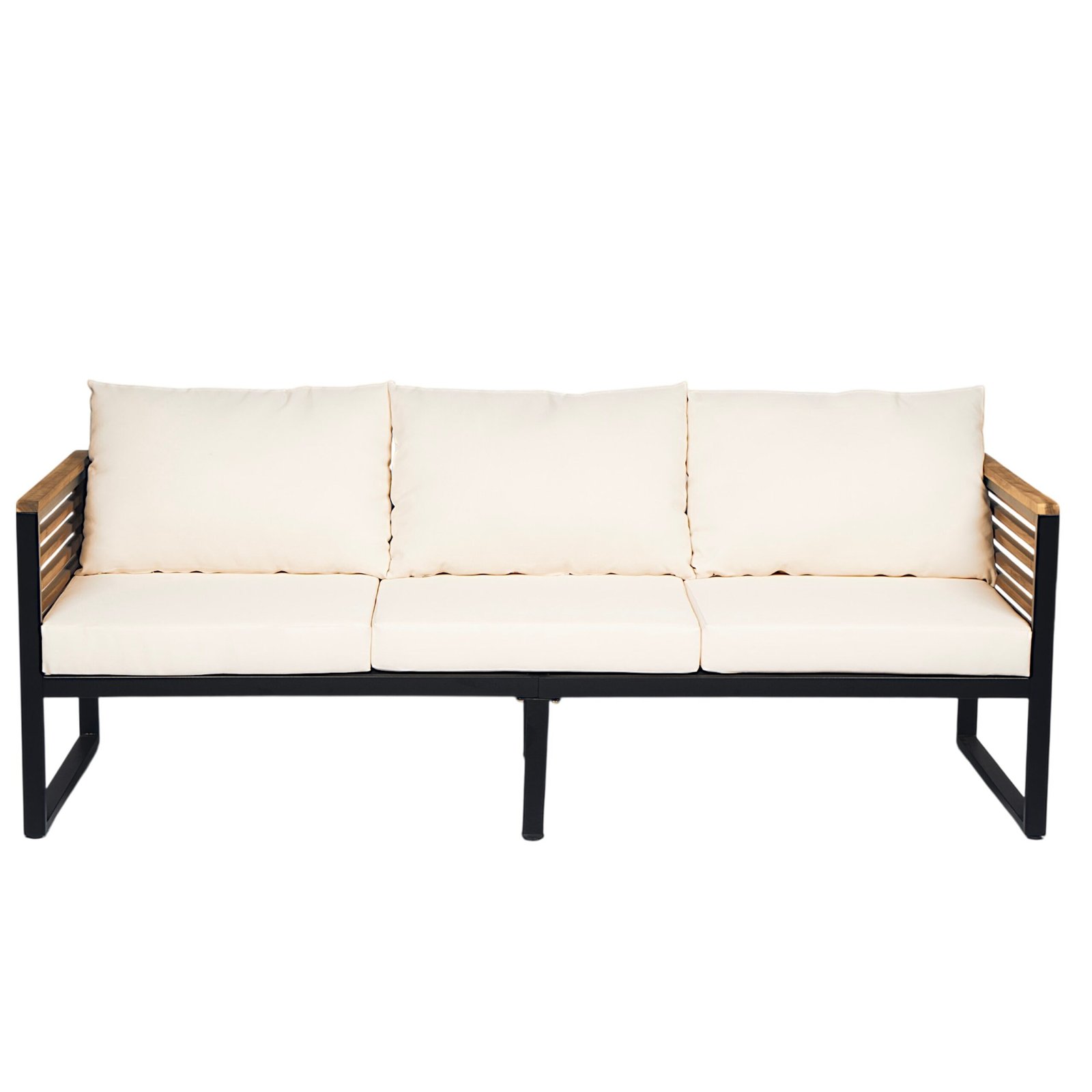 Acacia Wood & Metal Outdoor Sofa Set with High Back Cushions, Ottoman & Coffee Table by Leisure Zone - Image 24