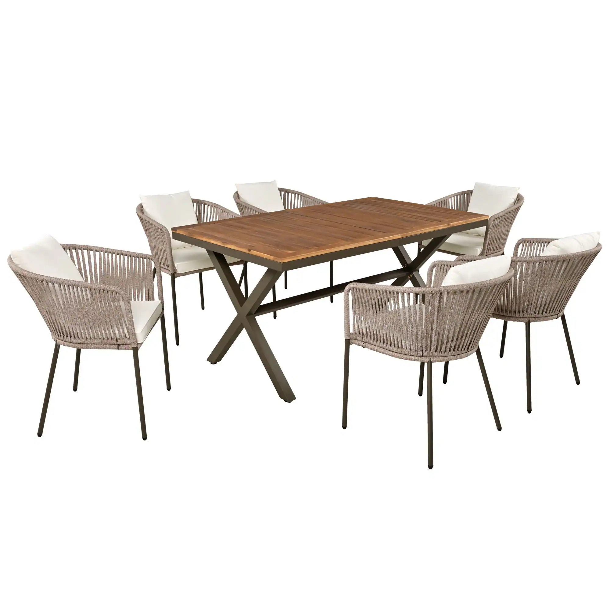 7-Piece Patio Dining Set with Acacia Wood Table and Ergonomically Designed Chairs by Leisure Zone - Image 4