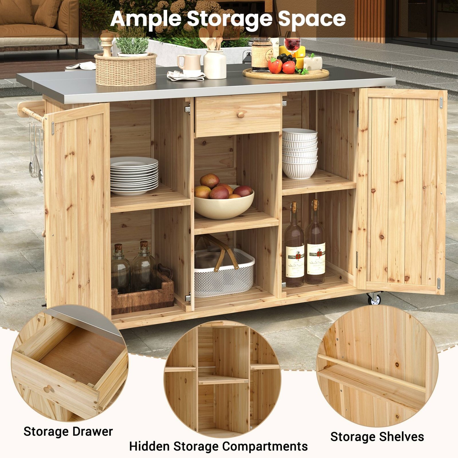 Outdoor Kitchen Island with Foldable Stainless Steel Countertop & Storage by Leisure Zone - Image 7