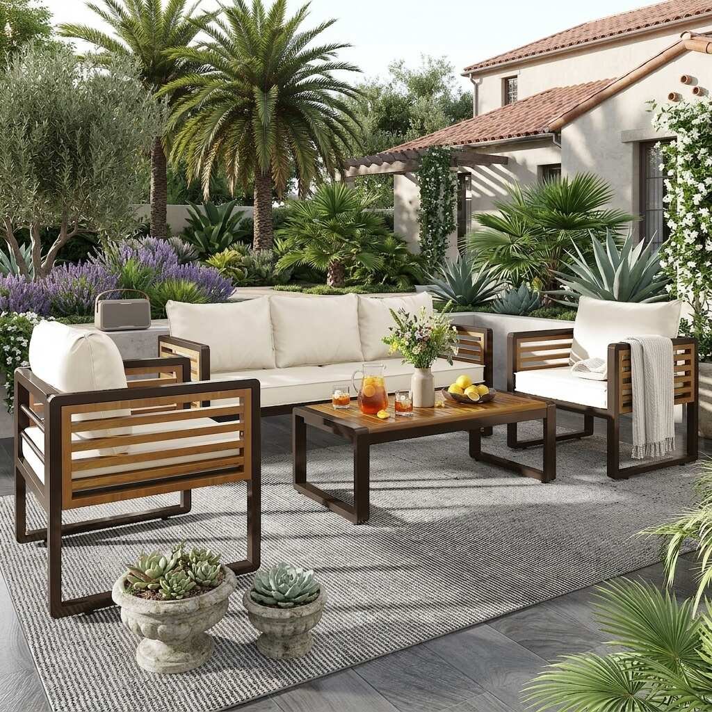 4-Piece Outdoor Conversation Set with Removable Cushions by Leisure Zone - Image 3