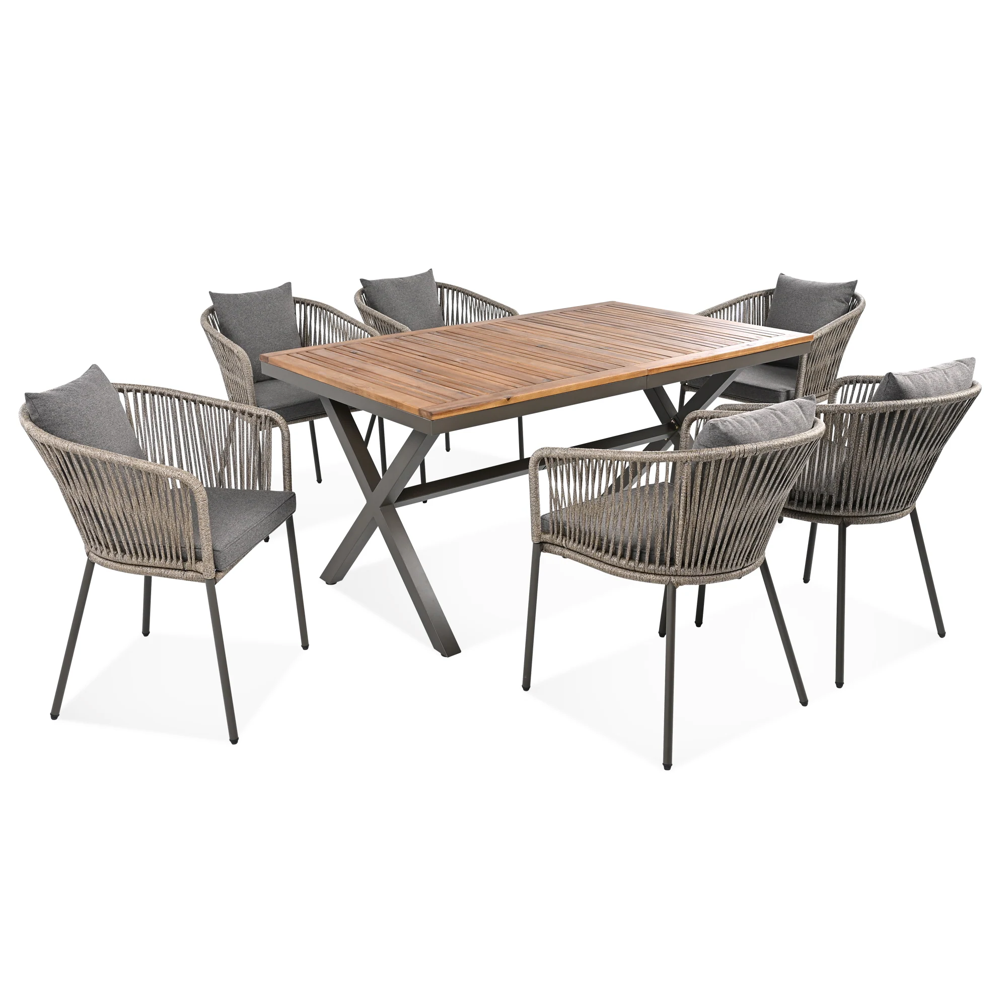 7-Piece Patio Dining Set with Acacia Wood Table and Ergonomically Designed Chairs by Leisure Zone - Image 14