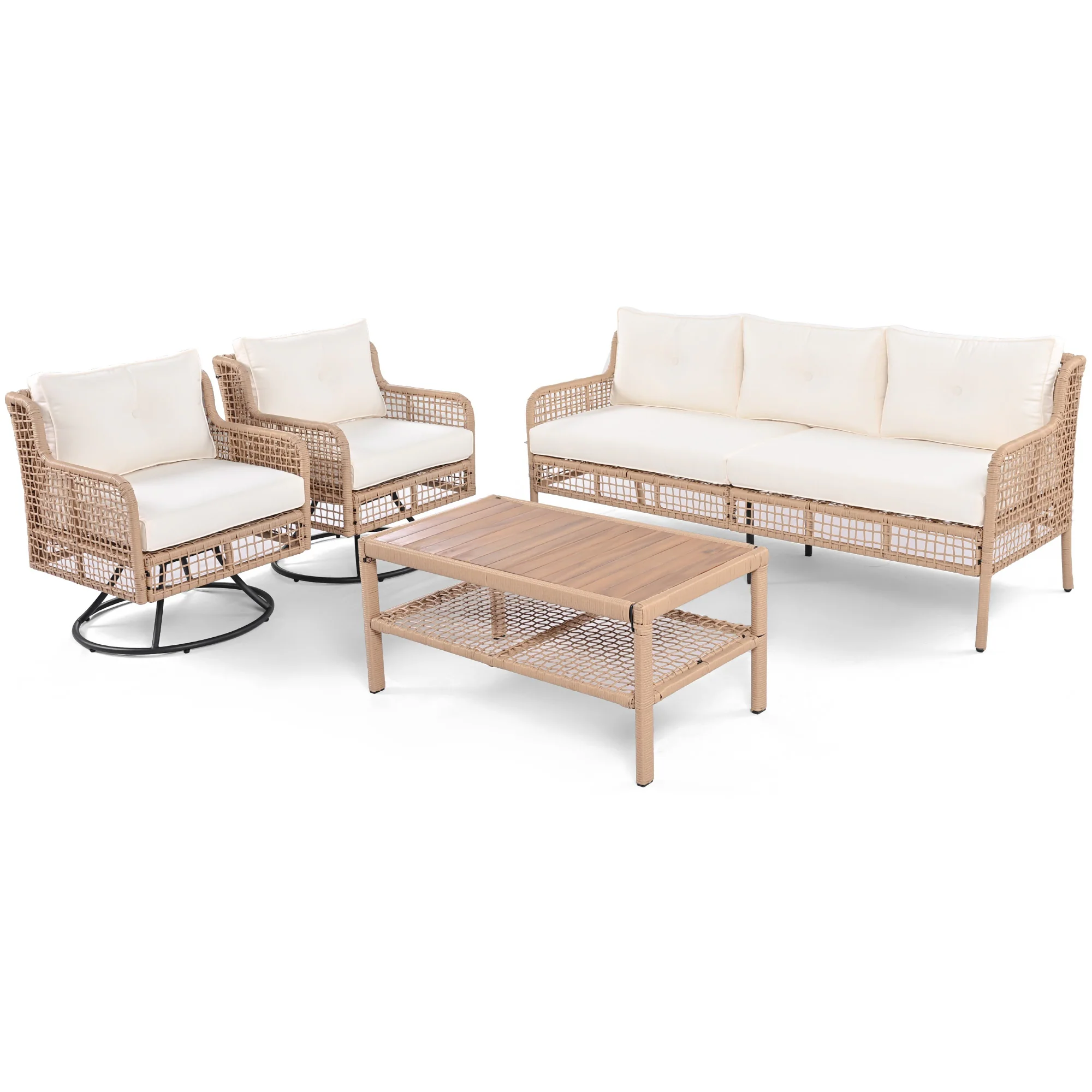 Leisure Zone 4-Piece Outdoor Patio Set with 360° Swivel Lounge Chairs - Image 3