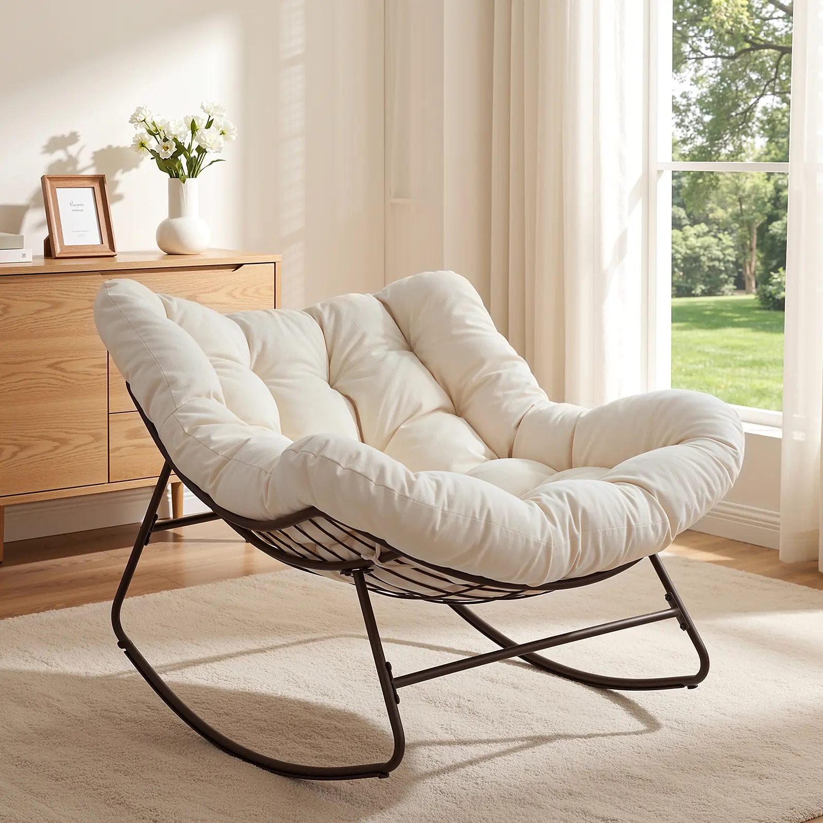 Oversized Blue Papasan Rocking Chair with Cushions for Indoor & Outdoor - Image 3