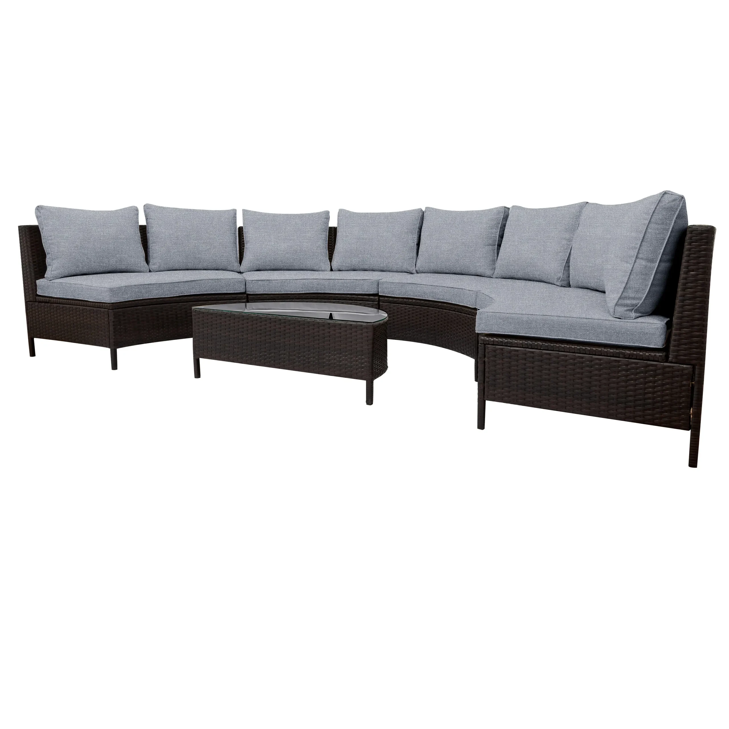 Half-Moon Design All-Weather Brown PE Rattan Wicker Sofa Set with Tempered Glass Table by Leisure Zone - Image 4