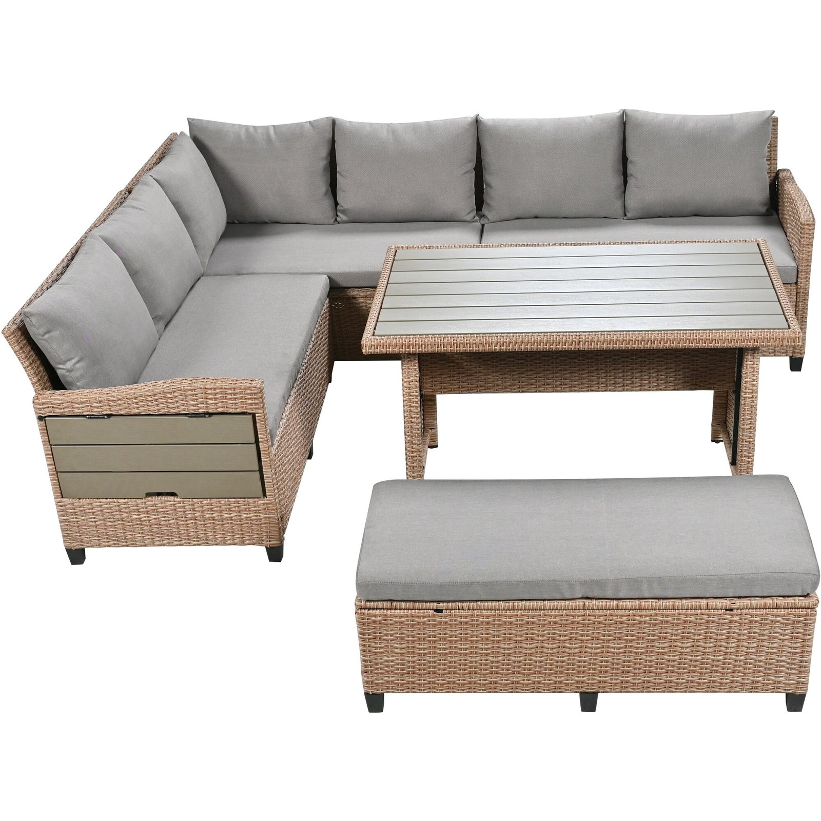 5-Piece L-Shaped Garden Furniture with Extendable Side Tables & Dining Table by Leisure Zone - Image 20