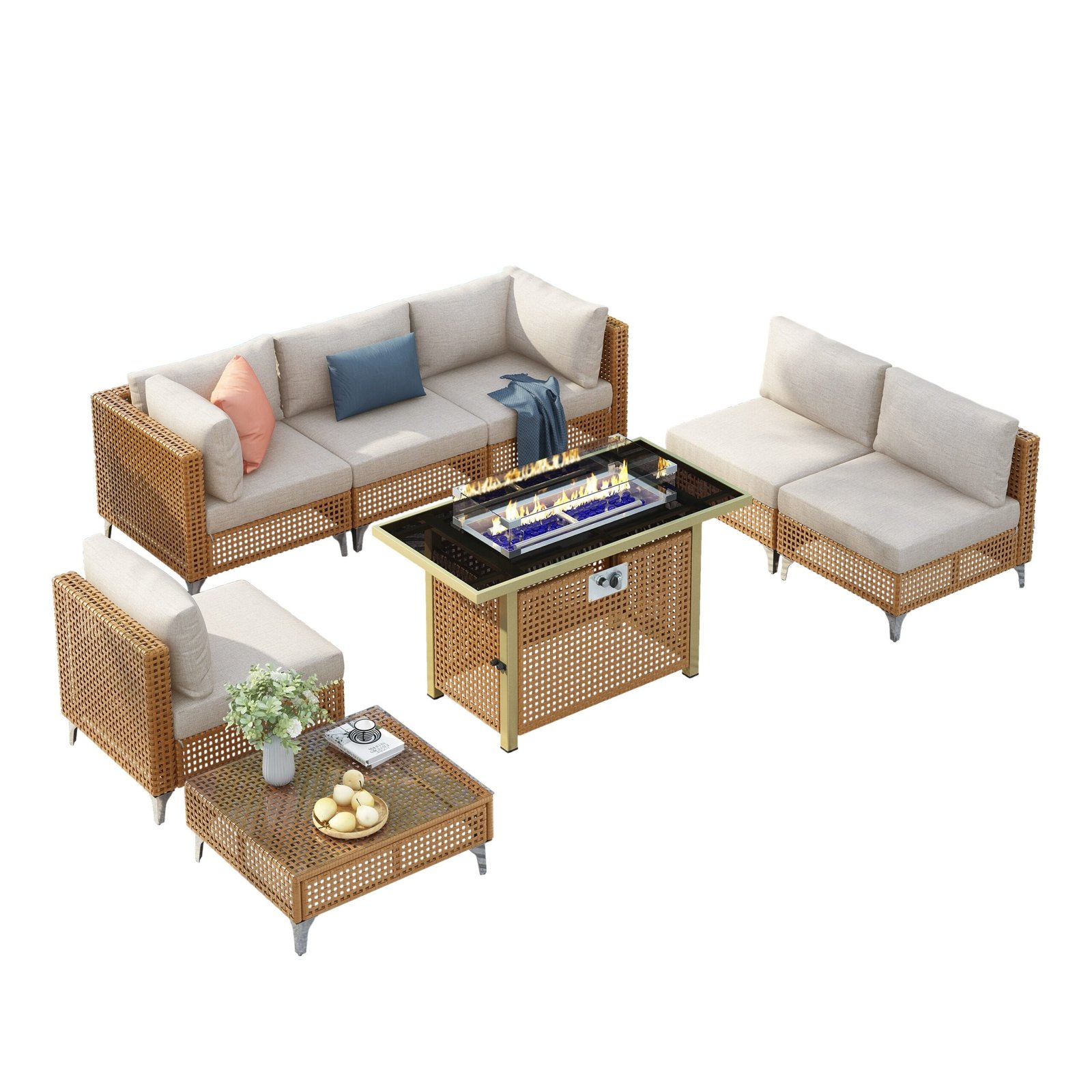 8-Piece Outdoor Patio Furniture Set with 60,000 BTU Propane Fire Pit Table by Leisure Zone - Image 18