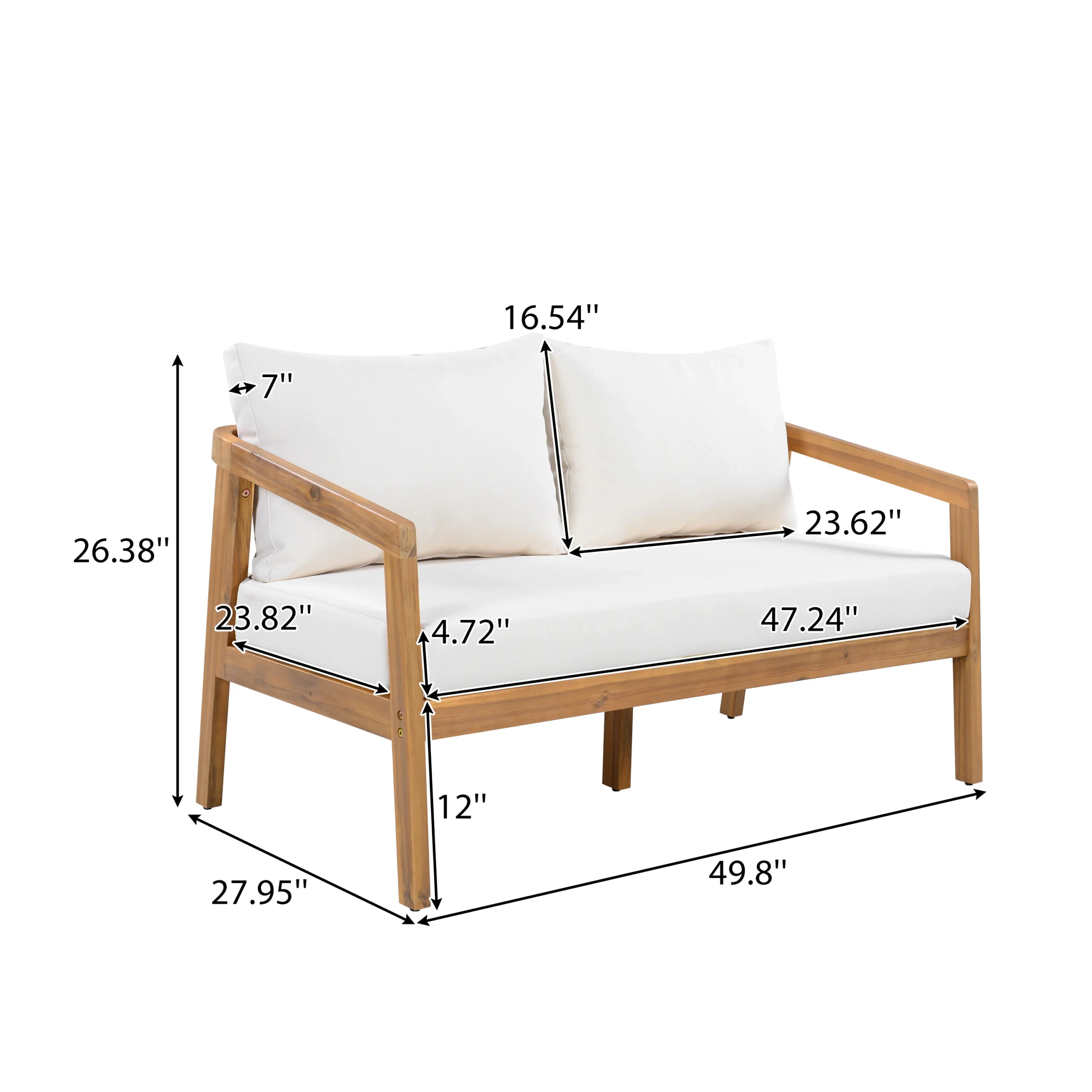 Acacia Wood Patio Loveseat Sofa with Thick Cushions by Leisure Zone - Image 12