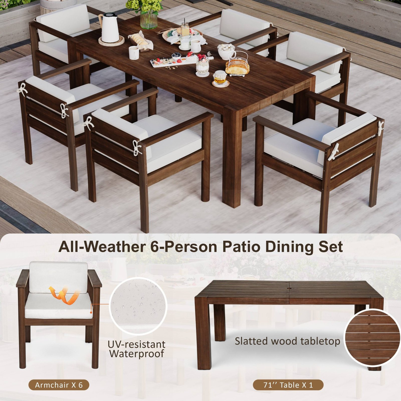 7-Piece Outdoor Acacia Wood Patio Dining Set for 6 by Leisure Zone - Image 16