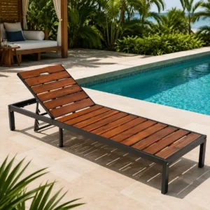 Modern Outdoor Chaise Lounge with 6-Level Adjustable Backrest by Leisure Zone