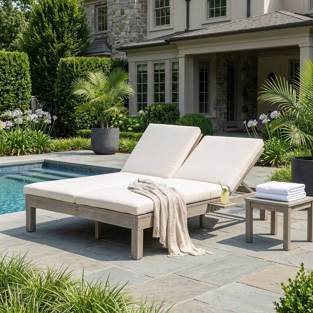 Elegant 5-Position Adjustable Double Chaise Lounge with Side Table by Leisure Zone - Image 12