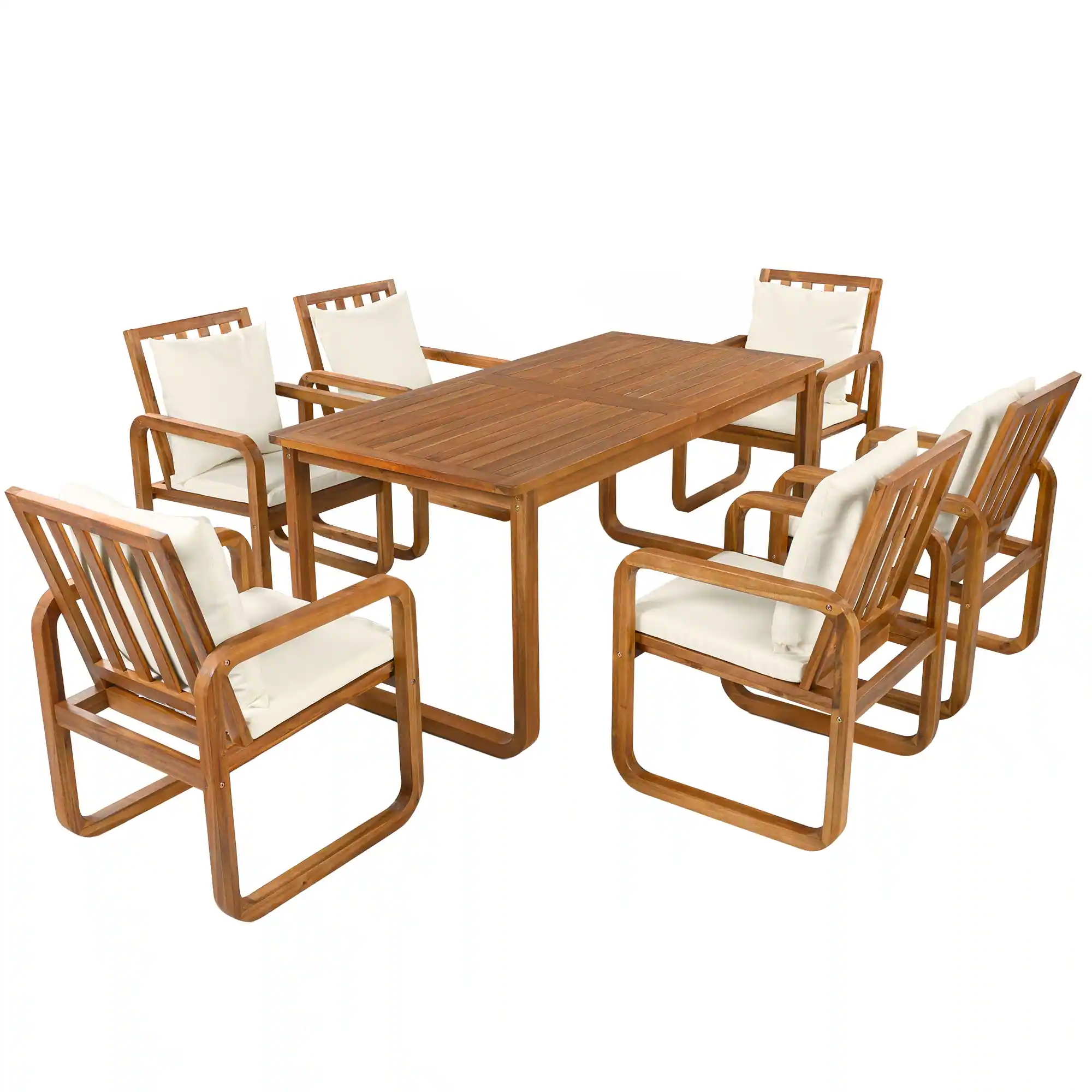 7-Piece Acacia Wood Outdoor Dining Set with Water-Resistant Cushions by Leisure Zone - Image 4