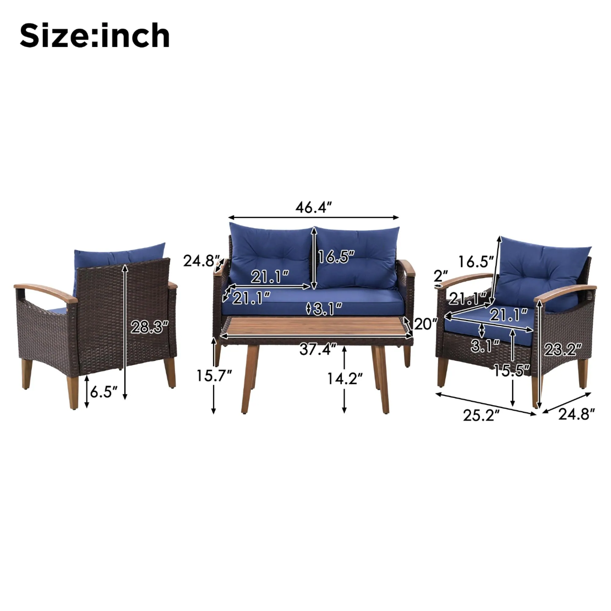 4-Piece PE Rattan Outdoor Sofa Set with Acacia Wood Table by Leisure Zone - Image 17