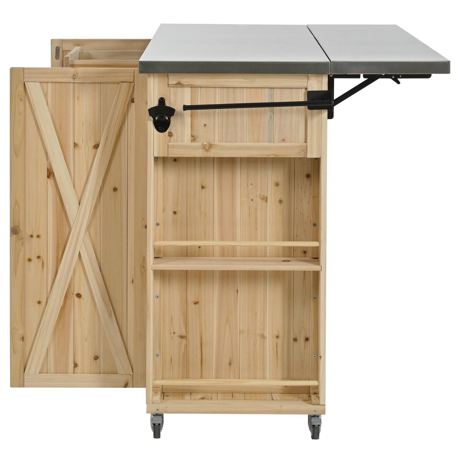 Outdoor Kitchen Island with Foldable Stainless Steel Countertop & Storage by Leisure Zone - Image 4