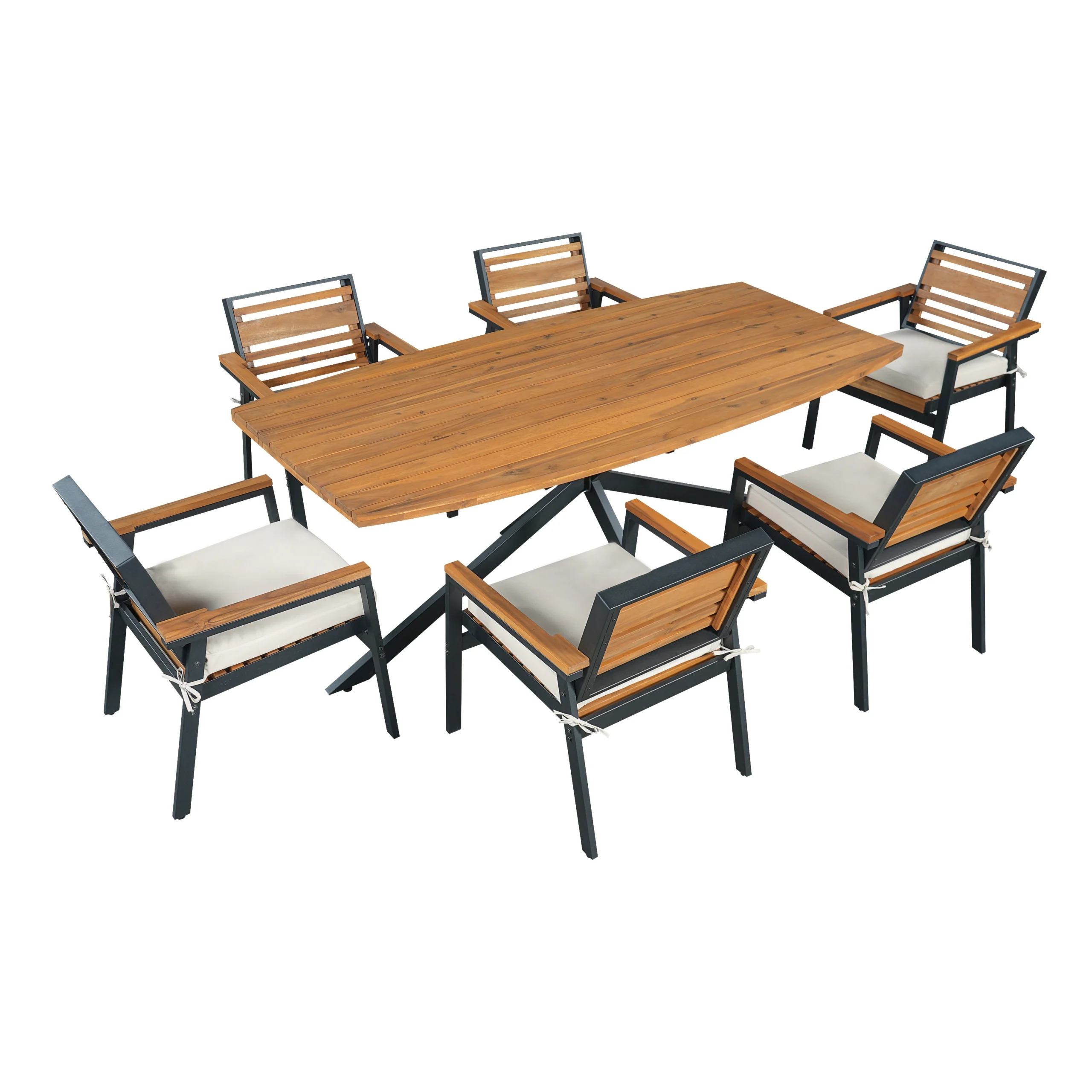 7-Piece Acacia Wood Patio Dining Set with X-Base Table & Cushioned Chairs by Leisure Zone - Image 6