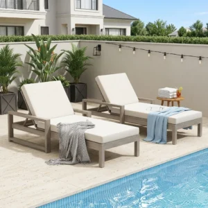 Acacia Wood 5-Position Outdoor Chaise Lounge Chairs Set of 2 by Leisure Zone