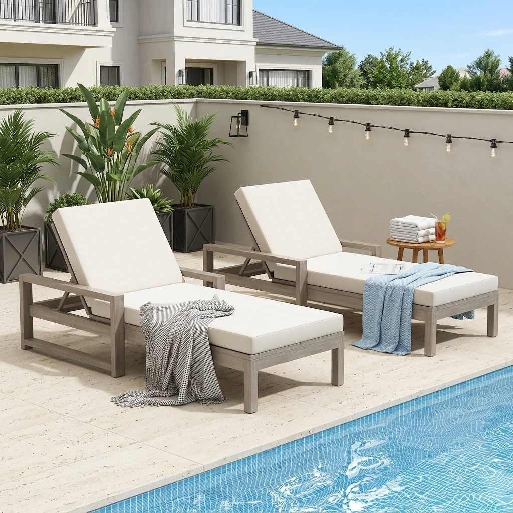 Acacia Wood 5-Position Outdoor Chaise Lounge Chairs Set of 2 by Leisure Zone