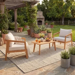 Acacia Wood Patio Conversation Set, 3-Piece or 4-Piece Seating Option by Leisure Zone