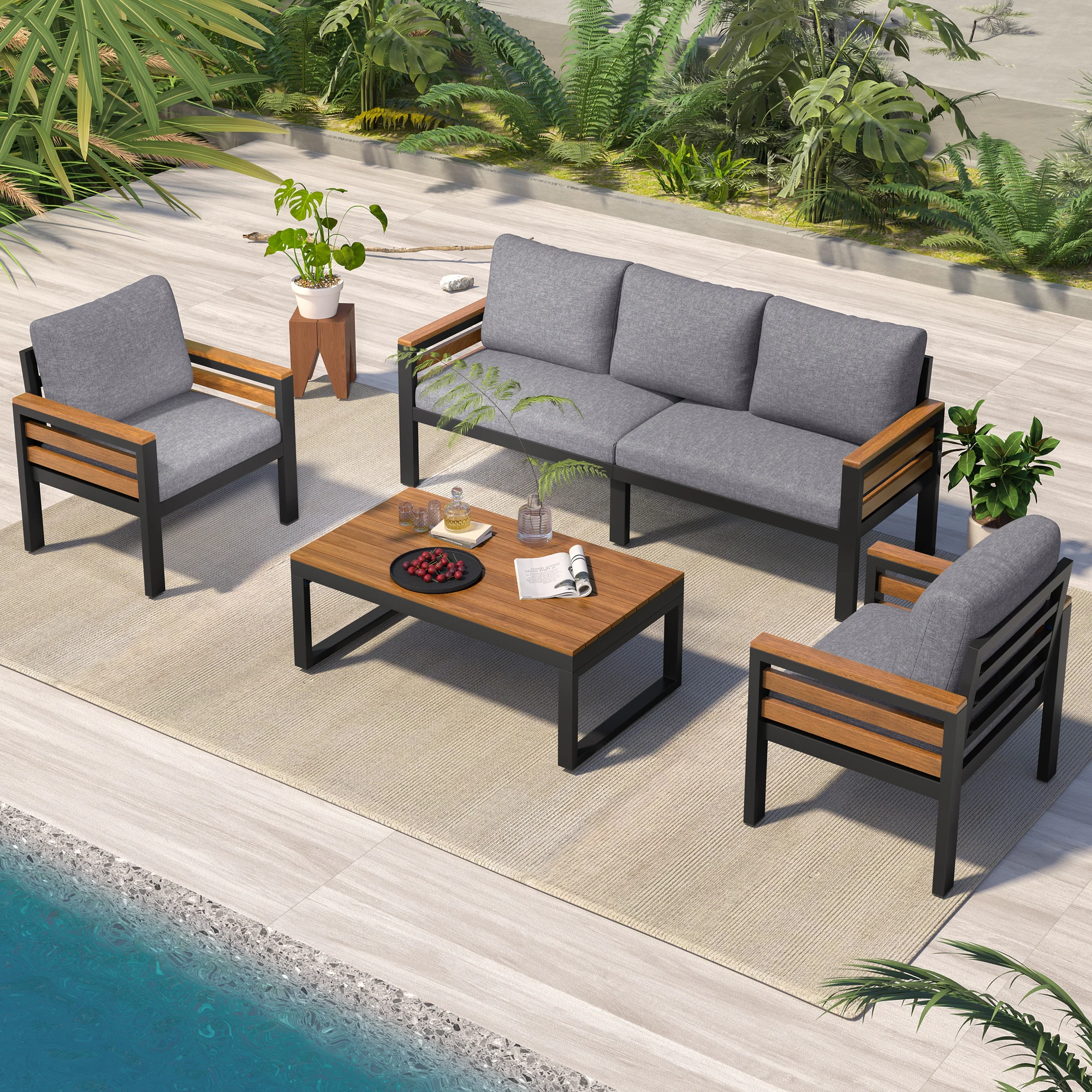 4-Piece Outdoor Patio Conversation Set with A Coffee Table by Leisure Zone - Image 2