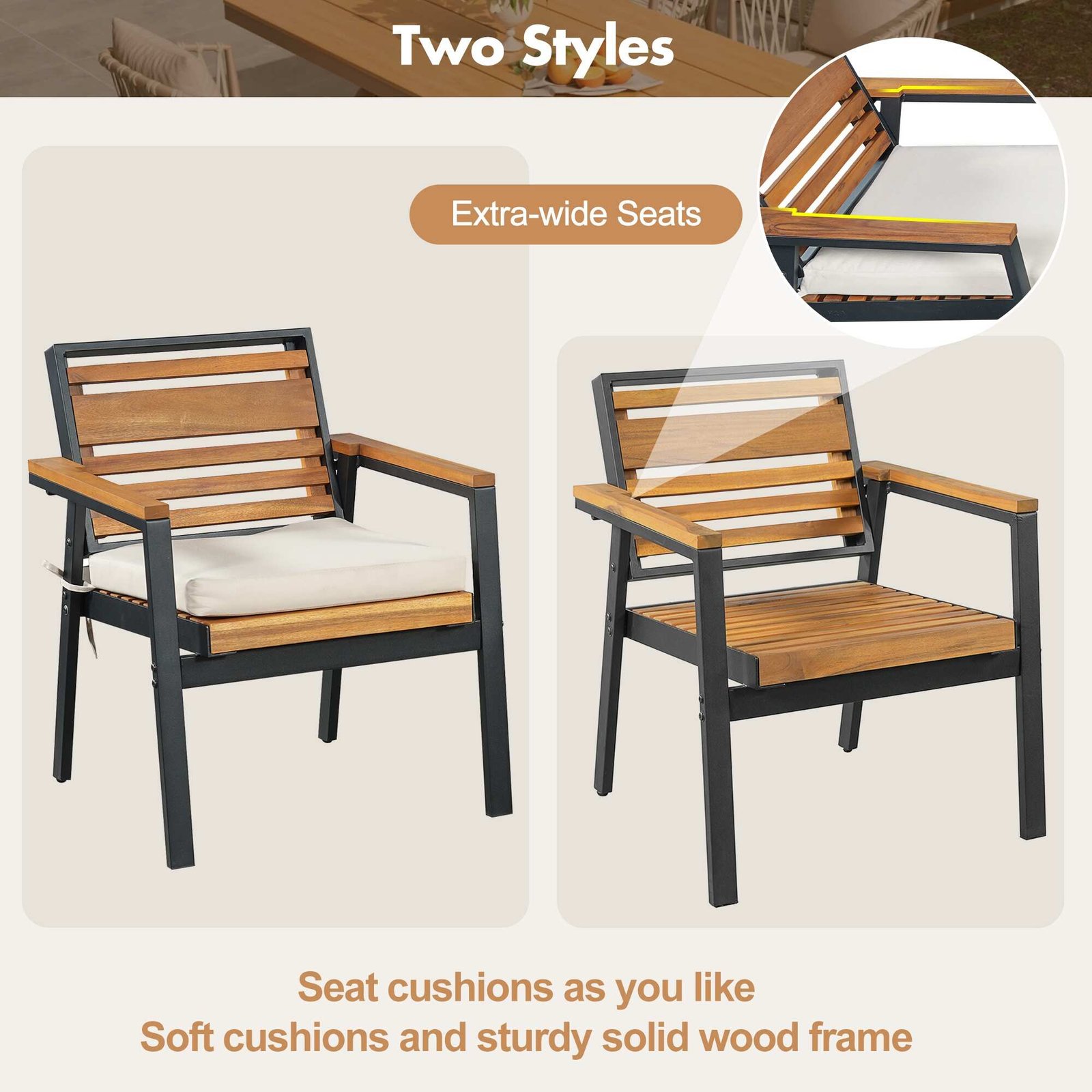 7-Piece Acacia Wood Patio Dining Set with X-Base Table & Cushioned Chairs by Leisure Zone - Image 9