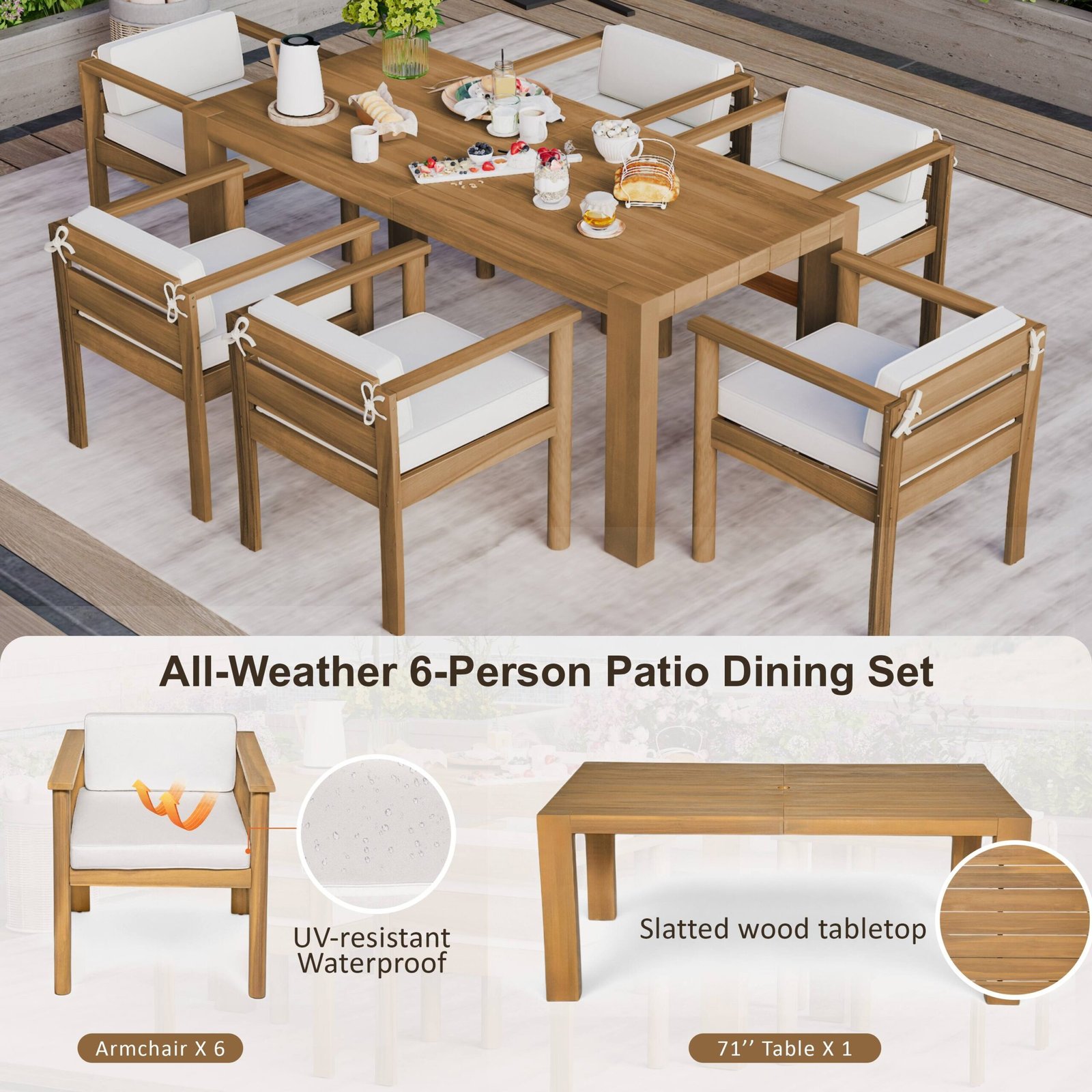 7-Piece Outdoor Acacia Wood Patio Dining Set for 6 by Leisure Zone - Image 9