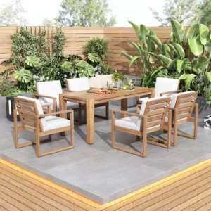 Acacia Wood Patio Table & Chairs with Cushions by Leisure Zone
