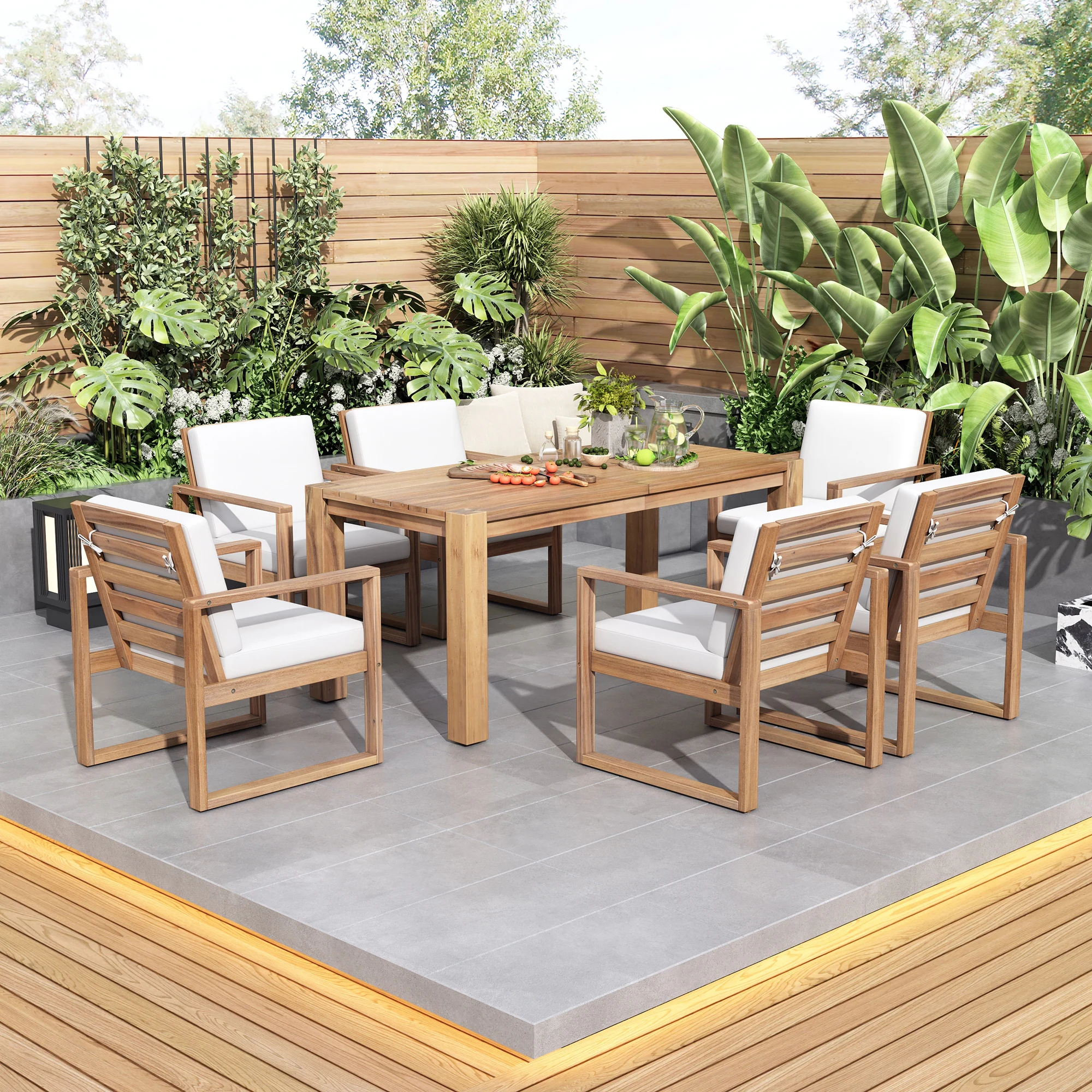 Acacia Wood Patio Table & Chairs with Cushions by Leisure Zone