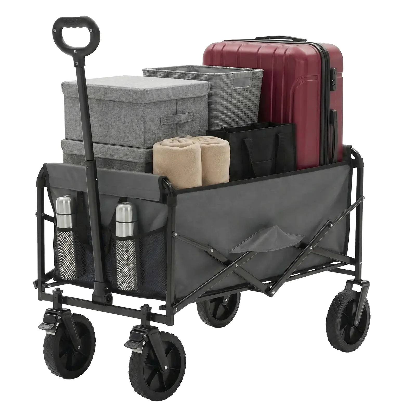 Sweetcrispy Collapsible Folding Wagon Push Cart - Oxford Cloth Quick-Fold Utility Trolley, 102L Large Capacity, 330 lbs Load Capacity, Wheels, Adjustable Handle, for Outdoor Camping, Beach Outings - Image 11