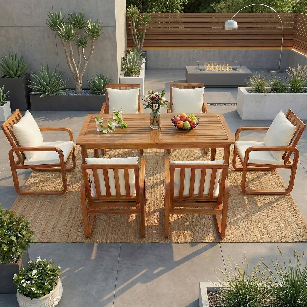 7-Piece Acacia Wood Outdoor Dining Set with Water-Resistant Cushions by Leisure Zone - Image 3