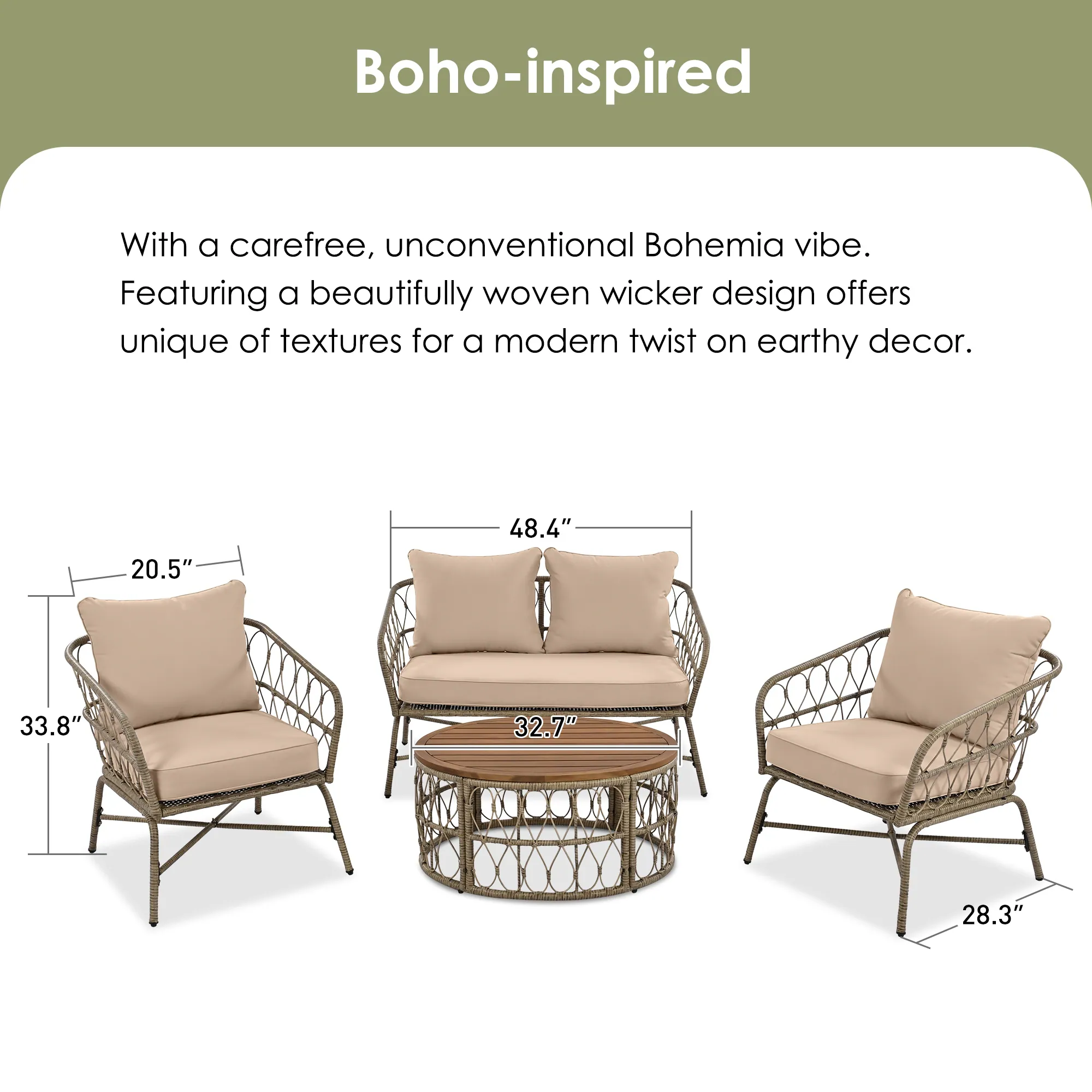 Stylish and Comfortable 4-Person Outdoor Seating Group with Coffee Table by Leisure Zone - Beige - Image 9