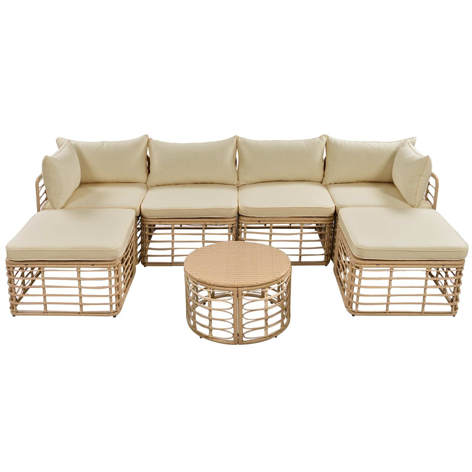 7-Piece Modular All-Weather Rattan Sectional Set with Round Woven Coffee Table by Leisure Zone - Image 15
