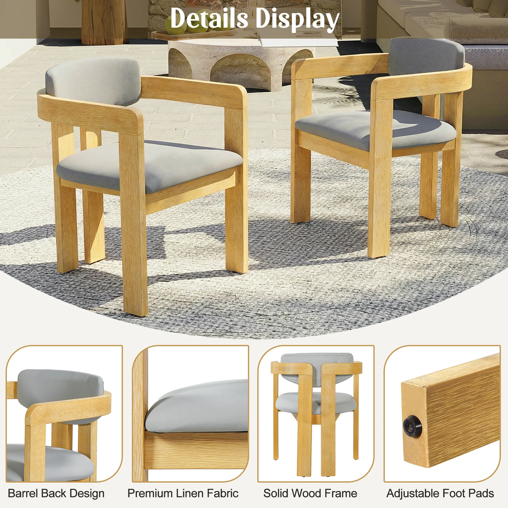 Set of 2 Outdoor Acacia Barrel Dining Chairs with Cushioned Wraparound Back by Leisure Zone - Image 19