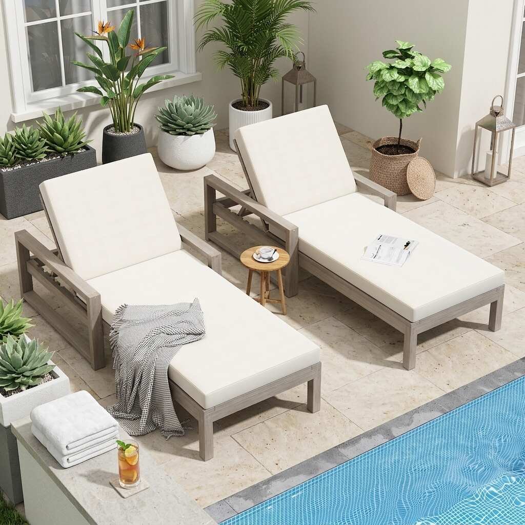 Acacia Wood 5-Position Outdoor Chaise Lounge Chairs Set of 2 by Leisure Zone - Image 13