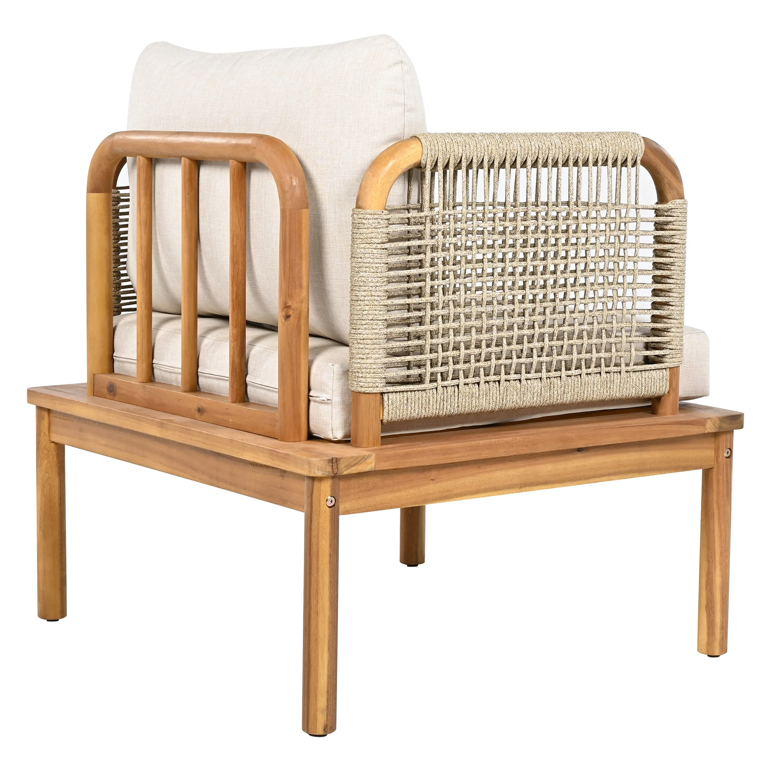 Acacia Wood Patio Sofa Set with Handwoven Rope Arms by Leisure Zone - Image 8