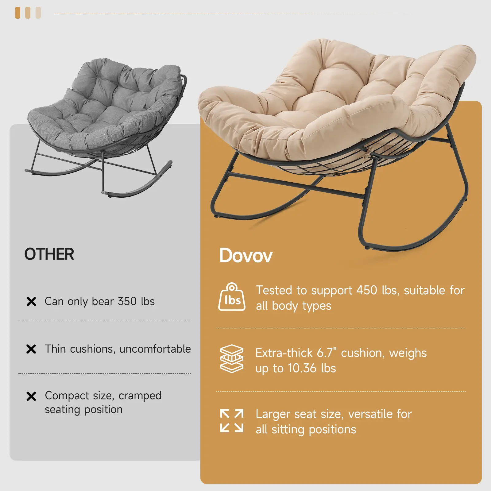 Oversized Blue Papasan Rocking Chair with Cushions for Indoor & Outdoor - Image 11