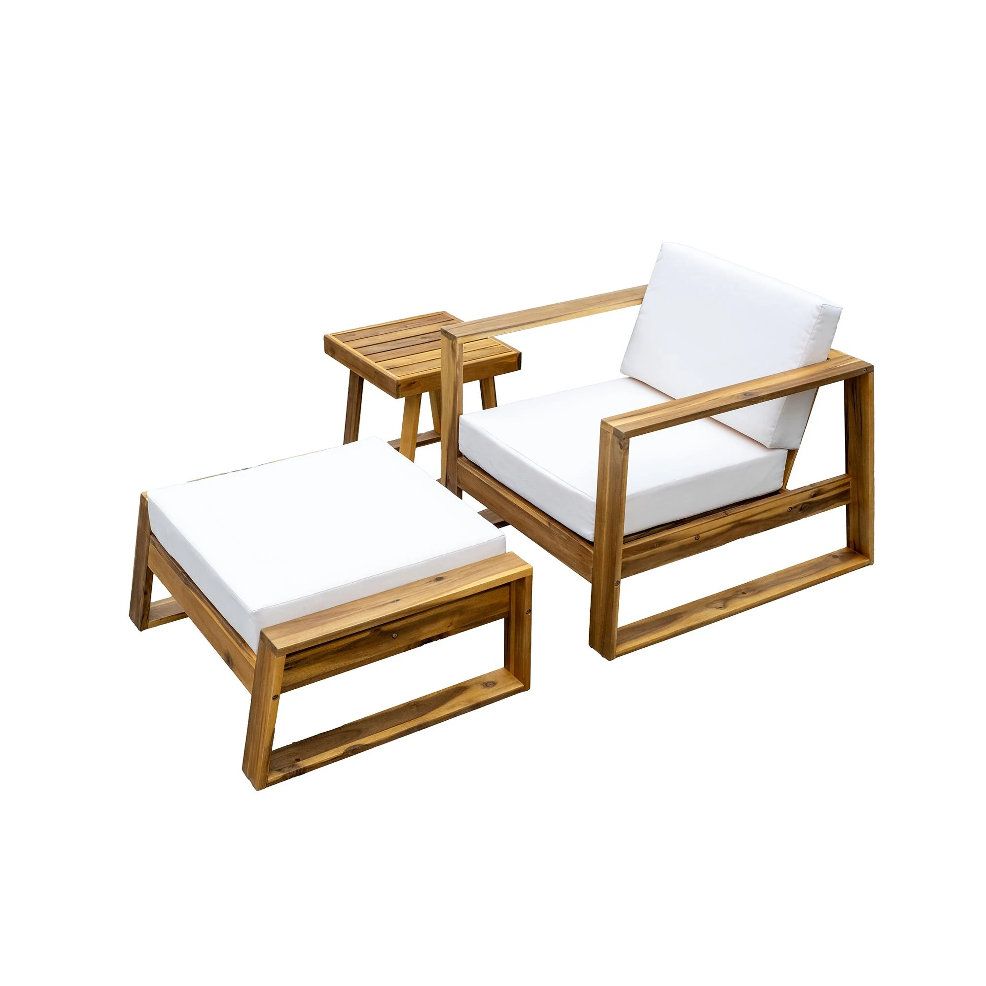 3-Piece Acacia Wood Outdoor Lounge Set with Ottoman and Side Table by Leisure Zone - Image 4