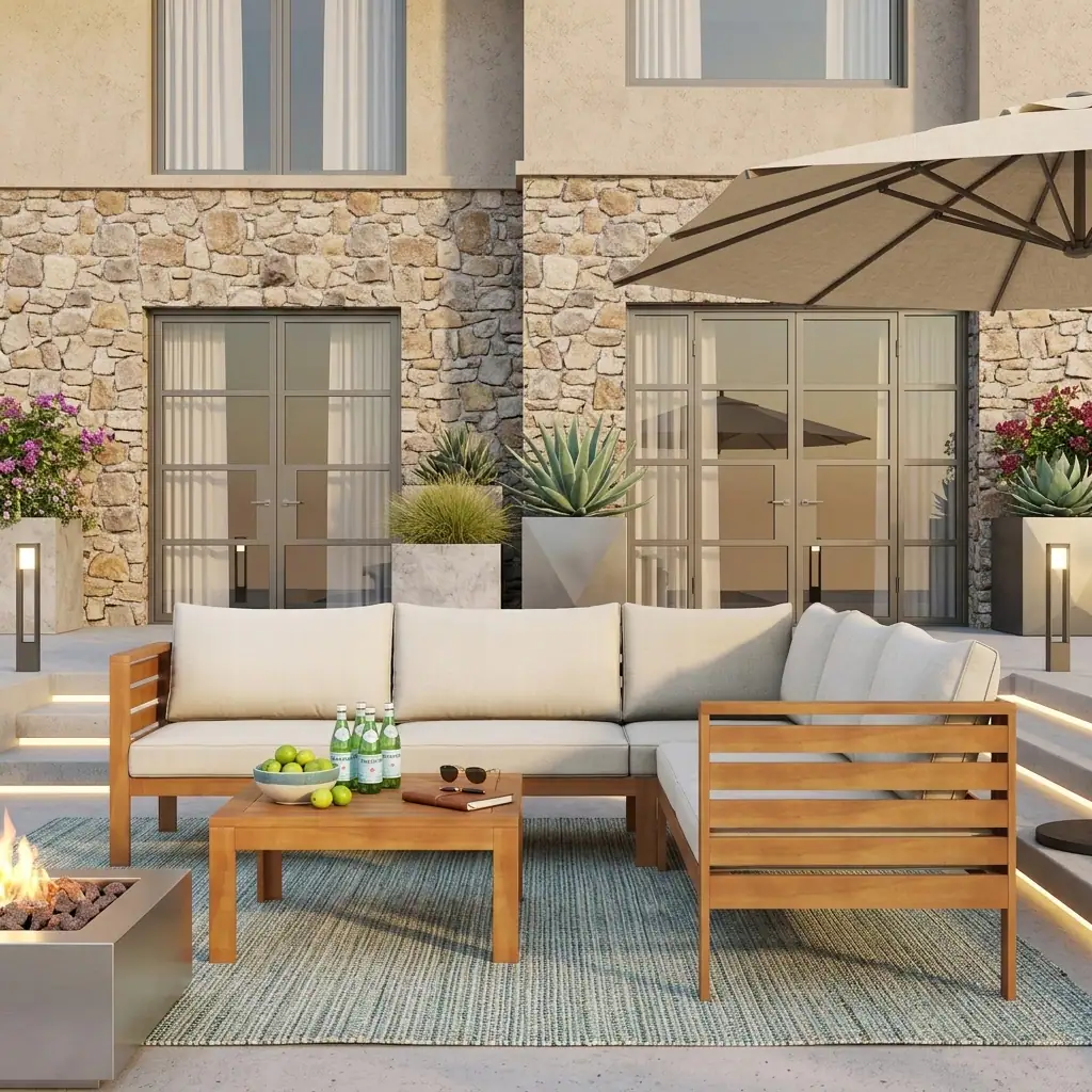Acacia L-Shape Outdoor Conversation Set by Leisure Zone - Image 3