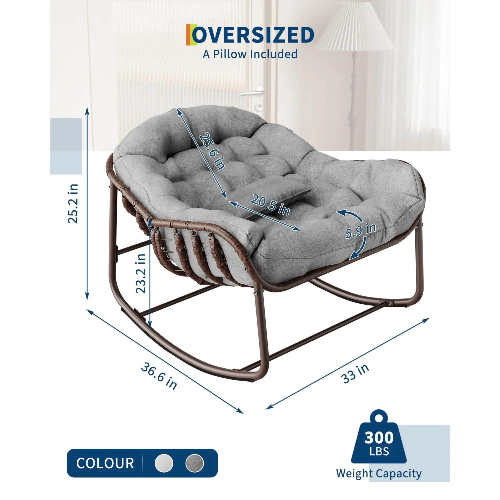 Oversized Rocking Papasan Egg Chair Grey Brown - Image 9