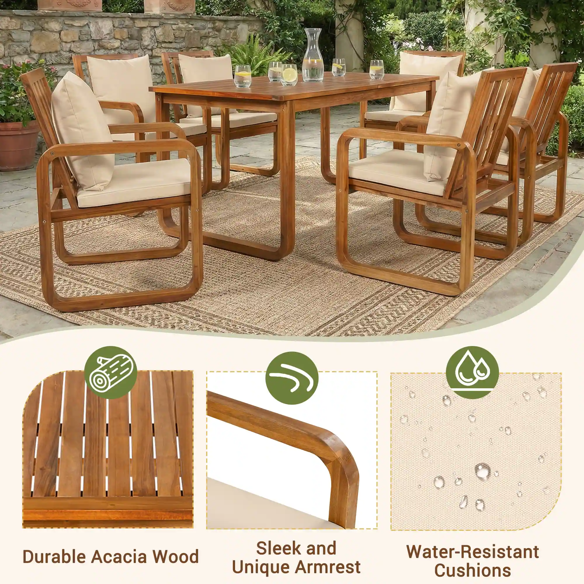 7-Piece Acacia Wood Outdoor Dining Set with Water-Resistant Cushions by Leisure Zone - Image 21