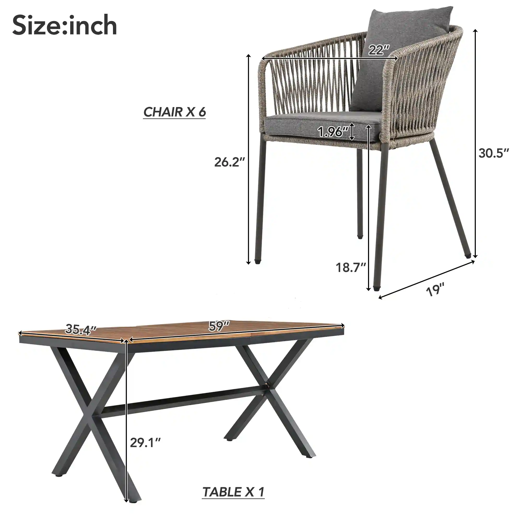 7-Piece Patio Dining Set with Acacia Wood Table and Ergonomically Designed Chairs by Leisure Zone - Image 18